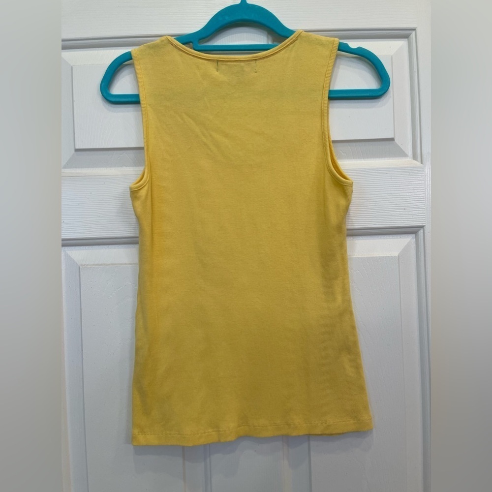 ☀️🌴Island Republic Ruffled Ribbed Stretch Yellow Tank Top Size Medium - Picture 7 of 8
